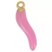 Chilli charm 15x4 mm Epoxy resin - Stainless steel 304 Gold - Rose x1