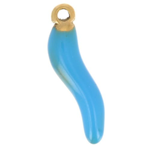 Chilli charm 15x4 mm Epoxy resin - 304 Gold stainless steel - Blue x1