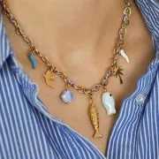 Chilli charm 15x4 mm Epoxy resin - 304 Gold stainless steel - Blue x1