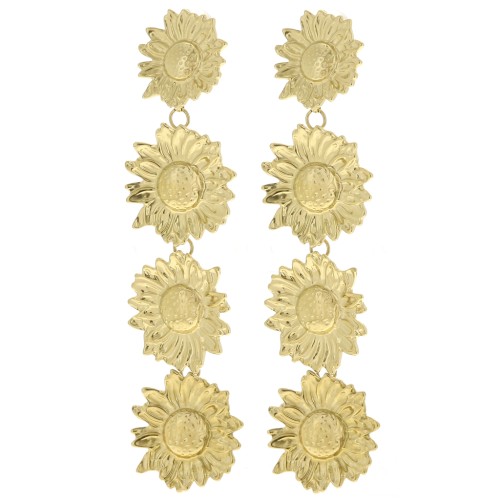 80x20mm 304L stainless steel Sunflower pendant earrings - Gold x2