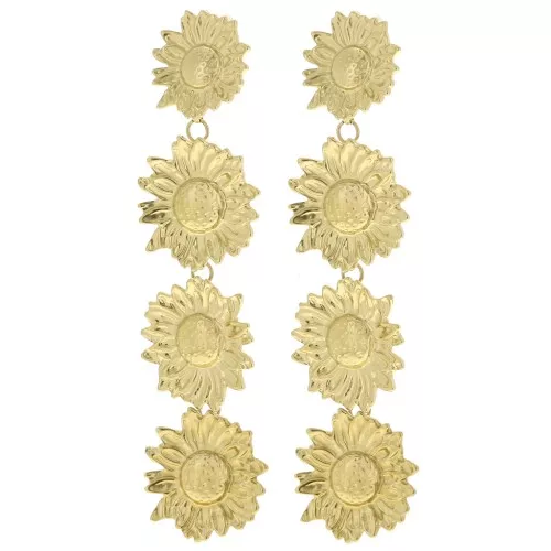 80x20mm 304L stainless steel Sunflower pendant earrings - Gold x2