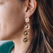 80x20mm 304L stainless steel Sunflower pendant earrings - Gold x2