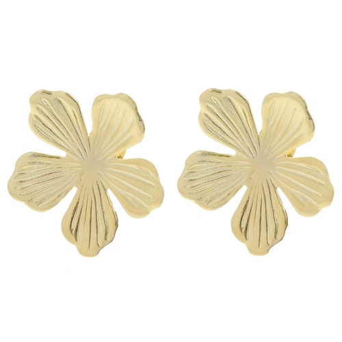 26mm Flower EarStuds with Open Hoop - Fine Gold-plated x2