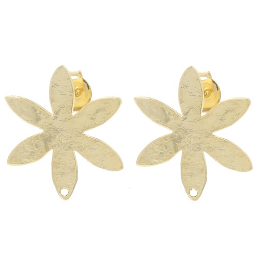 24x20.5mm Textured Flower EarStuds - Fine Gold-plated x2
