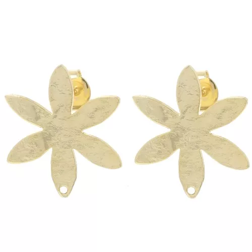 24x20.5mm Textured Flower EarStuds - Fine Gold-plated x2
