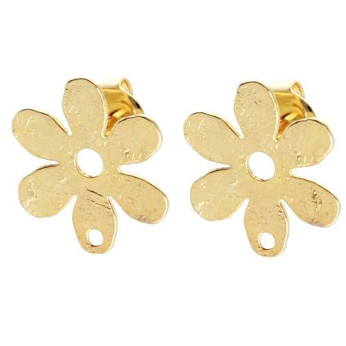 16x14.5mm Textured Flower EarStuds - Fine Gold-plated x2