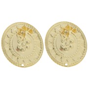 27mm Round earstuds ethnic pattern - Fine Gold-plated x2