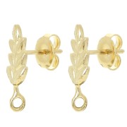 17x7mm Leaf studs with open ring - Fine Gold-plated x2|raw }}