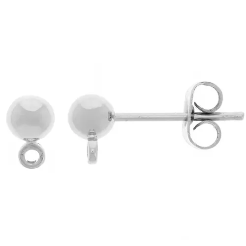 4mm ball head earstuds with hoop - Silver Tone x4
