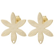 Textured Flower Stud Earrings 24x20.5 mm - Satin gold-plated x2
