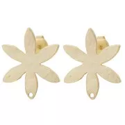 Textured Flower Stud Earrings 24x20.5 mm - Satin gold-plated x2