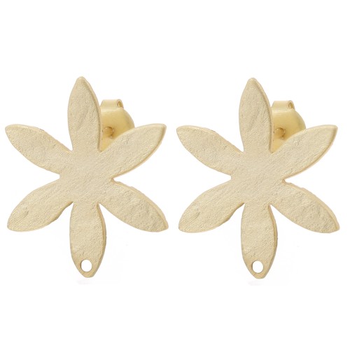 Textured Flower Stud Earrings 24x20.5 mm - Satin gold-plated x2