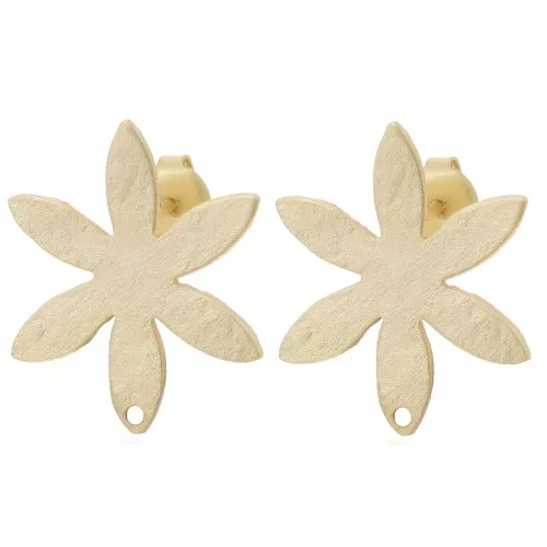 Textured Flower Stud Earrings 24x20.5 mm - Satin gold-plated x2