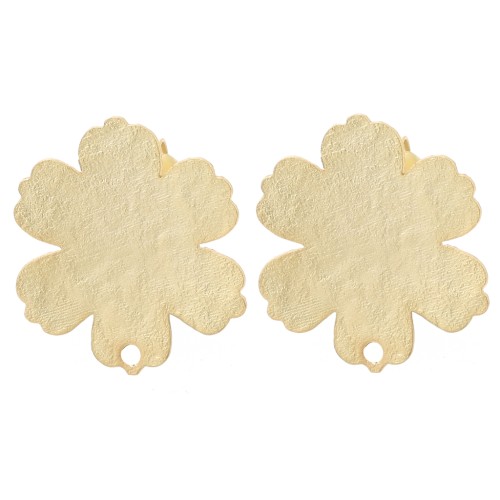 Textured flower studs 19x17.5 mm - Satin gold-plated x2
