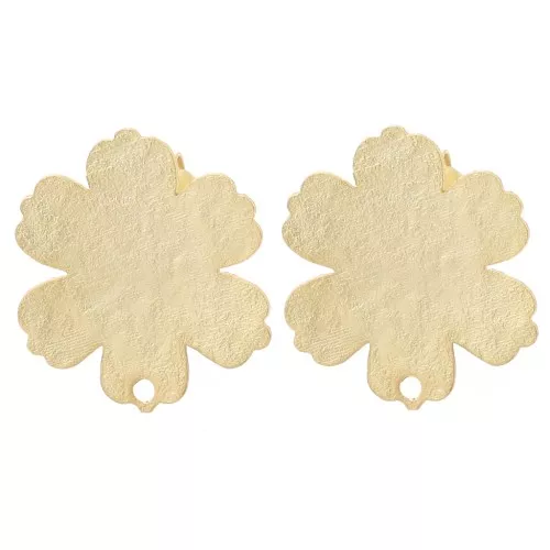 Textured flower studs 19x17.5 mm - Satin gold-plated x2