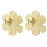 Textured flower studs 19x17.5 mm - Satin gold-plated x2
