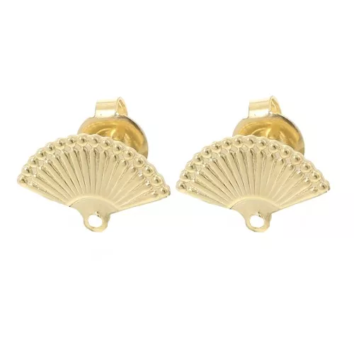 9x14mm fan-shaped studs with closed ring - Fine Gold-plated x2