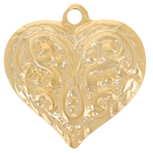 15x14mm Curved heart charm - arabesque pattern - Fine gold plated x1