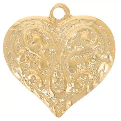 15x14mm Curved heart charm - arabesque pattern - Fine gold plated x1