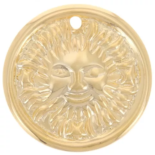 22mm Round curved pendant - sun pattern - Fine Gold Plated x1