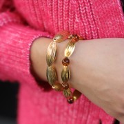 Ribbed olive-colored bead, 21x9 mm - Godron - Fine gold plated x1