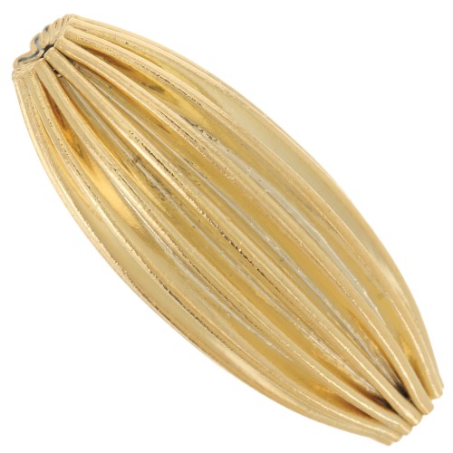 Ribbed olive-colored bead, 25x10 mm - Fluted - Fine gold plated x1