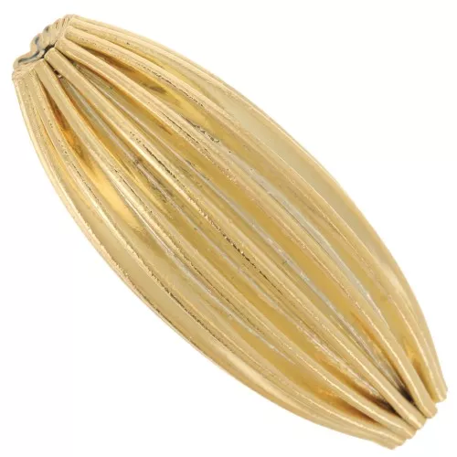 Ribbed olive-colored bead, 25x10 mm - Fluted - Fine gold plated x1