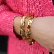 25x10 mm Striated olive bead - Fine gold plated x1