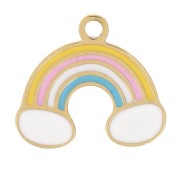 8x9 mm Rainbow Charm in Epoxy Resin - 304L Stainless Steel Gold - Pastel