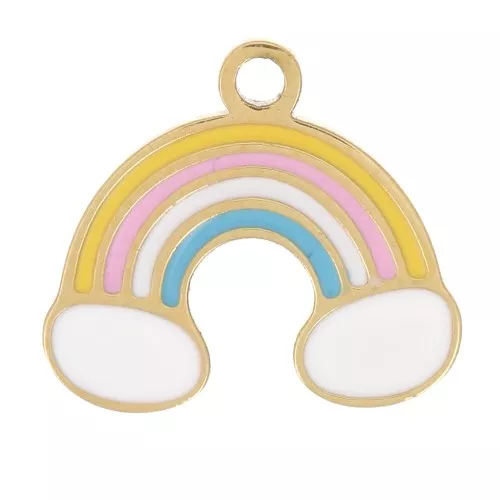 8x9 mm Rainbow Charm in Epoxy Resin - 304L Stainless Steel Gold - Pastel