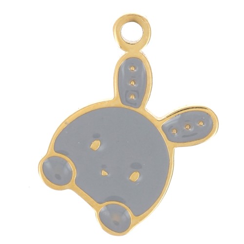10.5x8mm Stainless steel 316L Rabbit head charm in epoxy resin - Gold x1