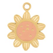 9mm Stainless steel 316L sunflower charm in epoxy resin - Gold x1
