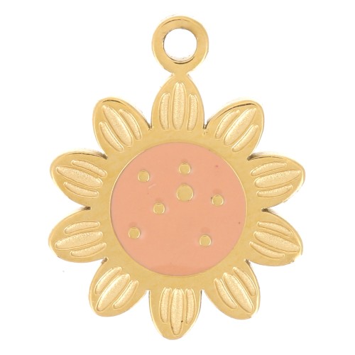 9mm Stainless steel 316L sunflower charm in epoxy resin - Gold x1