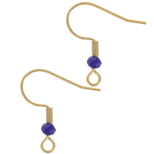 20mm 304L stainless steel faceted glass bead earwires - Gold - Cobalt x2