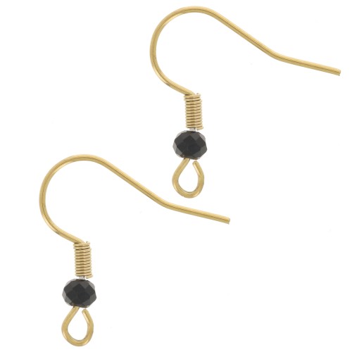 20mm 304L stainless steel faceted glass bead earwires - Gold - Black x2