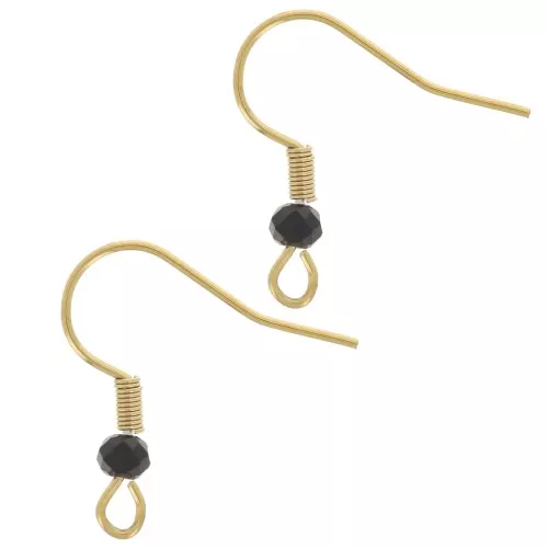20mm 304L stainless steel faceted glass bead earwires - Gold - Black x2