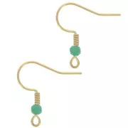 20mm 304L stainless steel faceted glass bead earwires - Gold - Turquoise x2