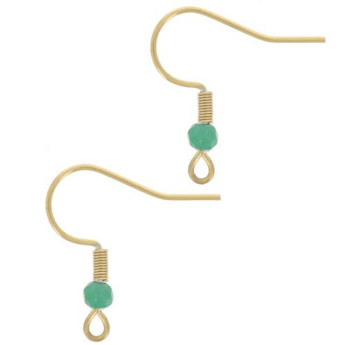 20mm 304L stainless steel faceted glass bead earwires - Gold - Turquoise x2