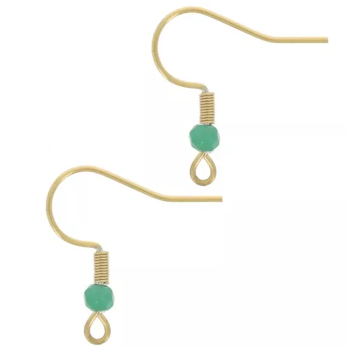 20mm 304L stainless steel faceted glass bead earwires - Gold - Turquoise x2