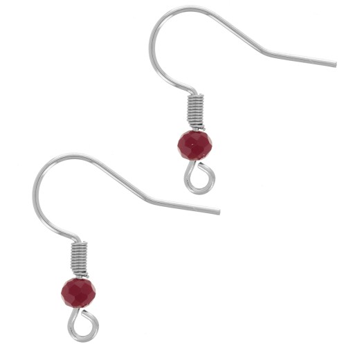 20mm 304L stainless steel faceted glass bead earwires - Red x2