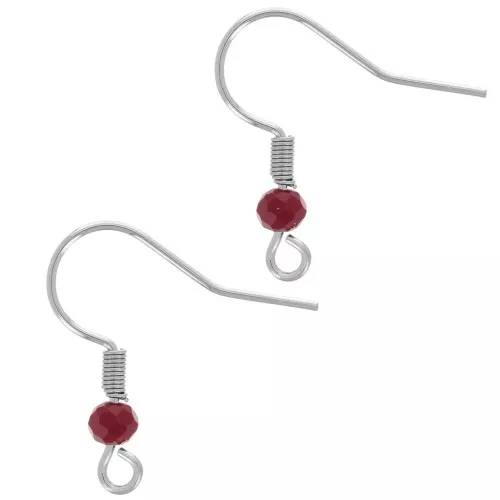 20mm 304L stainless steel faceted glass bead earwires - Red x2