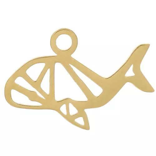Origami Whale Charm 10x15.5 mm - 304 Gold Stainless Steel x1