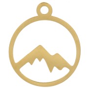 15mm 316L stainless steel Round hollowed-out charm with mountain - Gold x1|raw }}