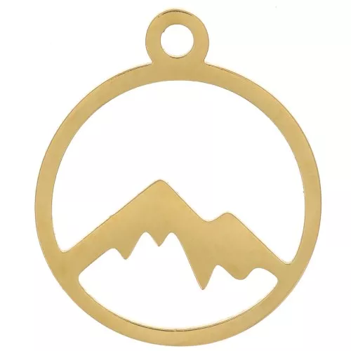 15mm 316L stainless steel Round hollowed-out charm with mountain - Gold x1