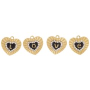 10.5x11mm 316L st. steel Set of 4 heart charms - Love - with rhinestones x1|raw }}