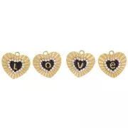 10.5x11mm 316L st. steel Set of 4 heart charms - Love - with rhinestones x1