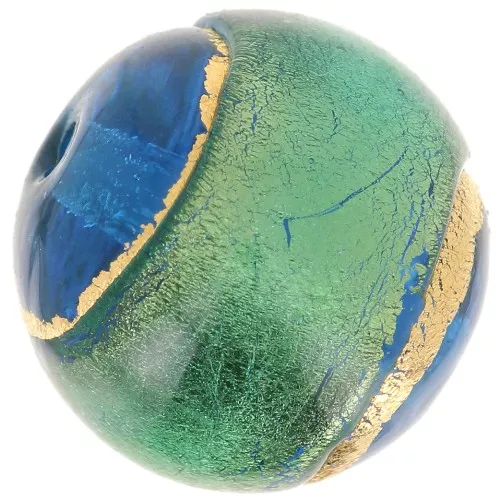 Round Murano Aquamarine surrounded with gold 10mm x1