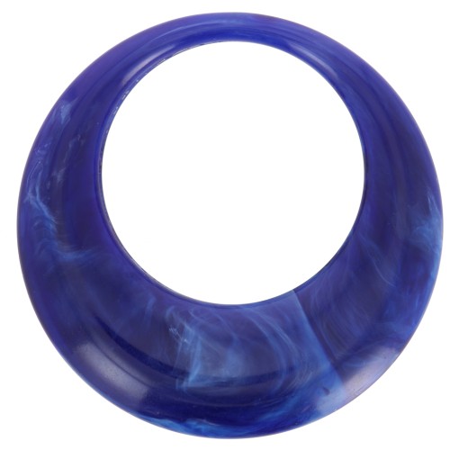44mm Round hollow pendant in opaque resin - Marbled navy blue x1