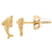 4x9mm Stainless Steel 316L Dolphin Earrings - Gold x2|raw }}