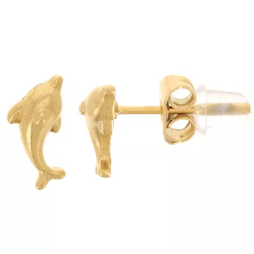 4x9mm Stainless Steel 316L Dolphin Earrings - Gold x2